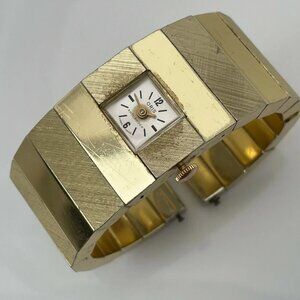 Vintage Oris Women Watch Rare Swiss Made Gold Tone Metal Cuff Band Hand Winding